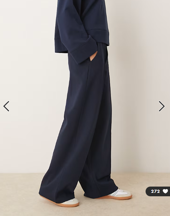 ASOS DESIGN interlock wide leg trouser in navy
