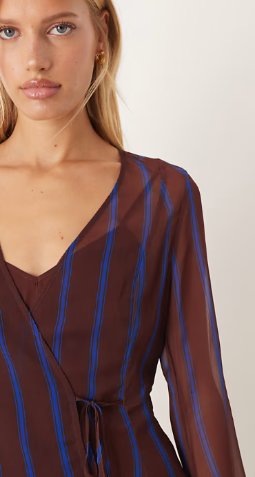 ASOS DESIGN wrap mini dress with ties in burgundy stripe