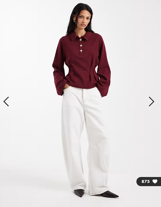 ASOS DESIGN Supersoft corset waist rugby tee in burgundy