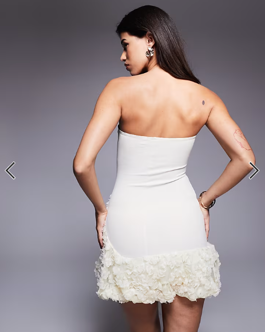 ASOS DESIGN bandeau mini dress with 3D floral bubble hem in cream