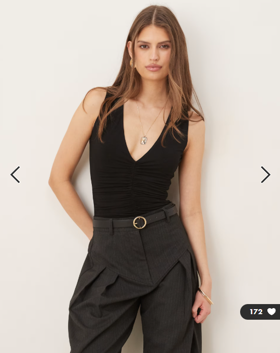 Wanderdoll Tate sculpting second skin plunge neck ruched detail sleeveless bodysuit in black
