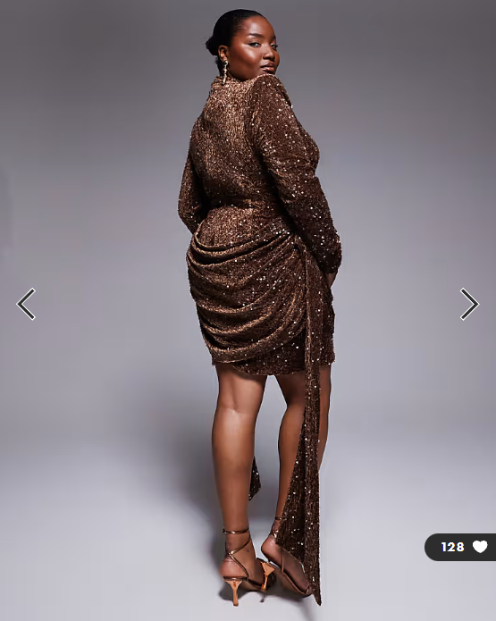 ASOS LUXE Curve velvet sequin drape side mini dress in chocolate