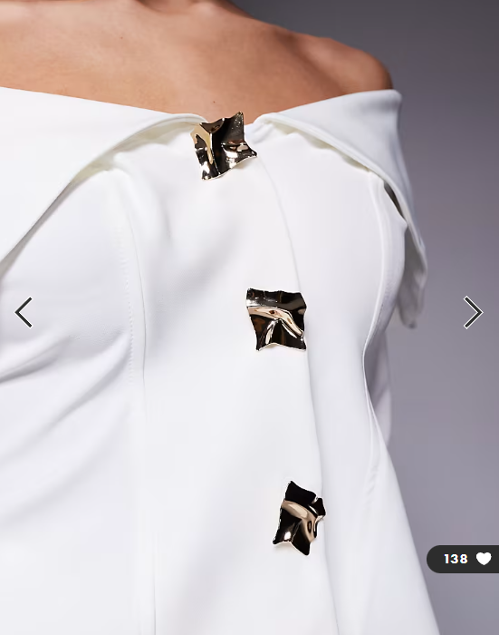 ASOS LUXE off shoulder blazer with gold hardware co-ord in ivory