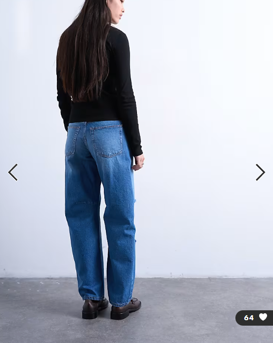 Topshop barrel jean with thigh rips in vintage blue
