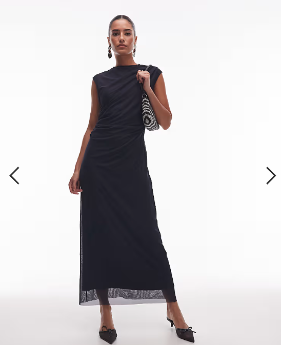 & Other Stories mesh midi dress with drape detail in navy