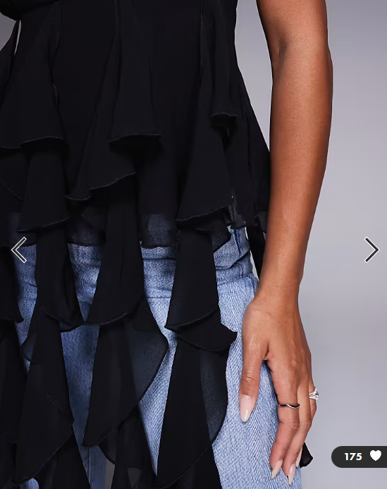 ASOS LUXE exaggerated waterfall ruffle top in black