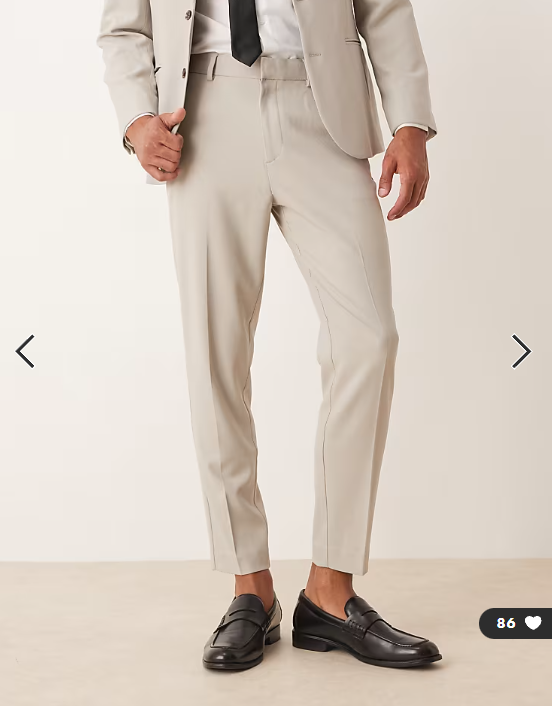 ASOS DESIGN tapered suit trousers in stone twill
