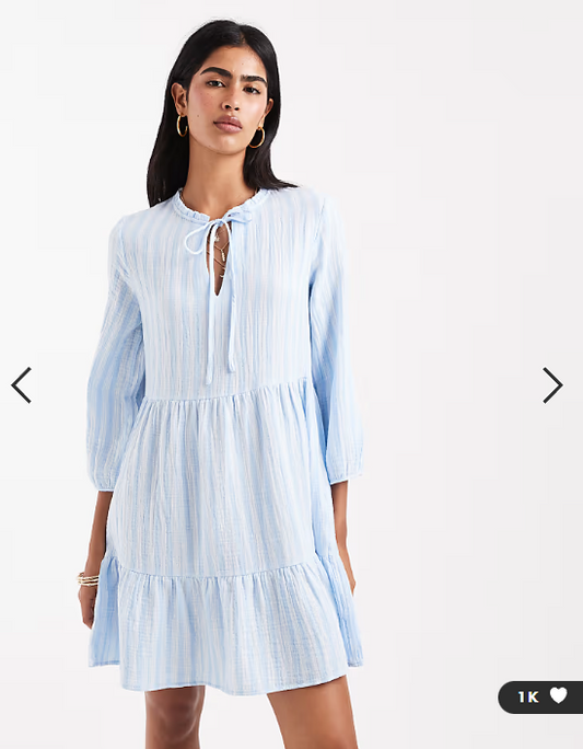 Vero Moda smock mini dress in pale blue stripe