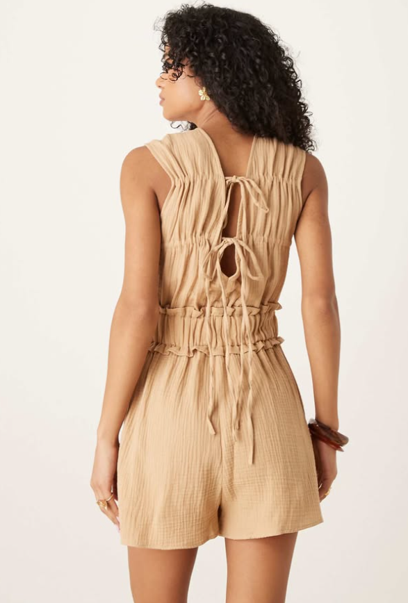 Asos - double cloth gathered bust playsuit in camel