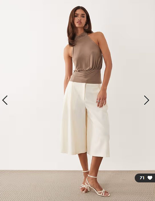ASOS DESIGN cinched waist slinky top in brown