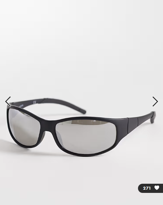 ASOS DESIGN wrap sunglasses in black matte frame with mirror lens