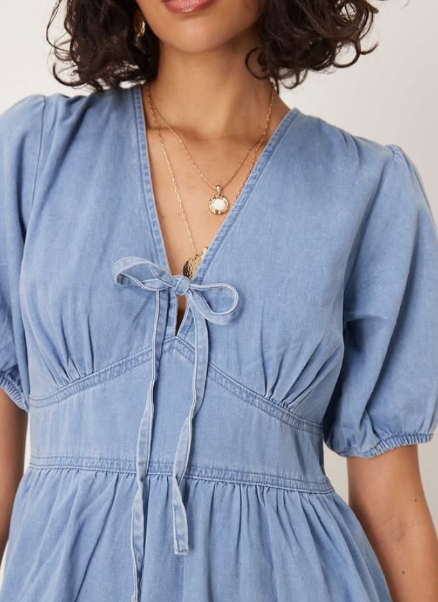 Nobody’s Child - astra denim twill midi dress in light blue