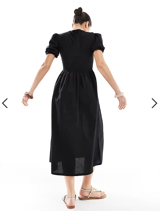 Threadbare jersey and poplin mix short sleeve midi dress in black