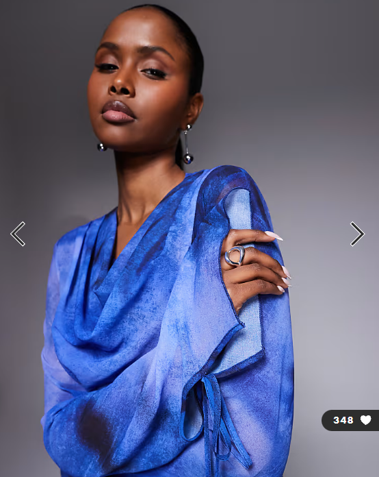 Daska chiffon high cowl neck frill detail maxi dress in cobalt abstract print