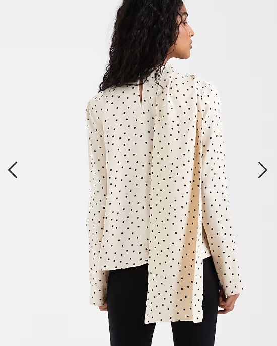 ASOS DESIGN satin scarf detail blouse in buttermilk spot