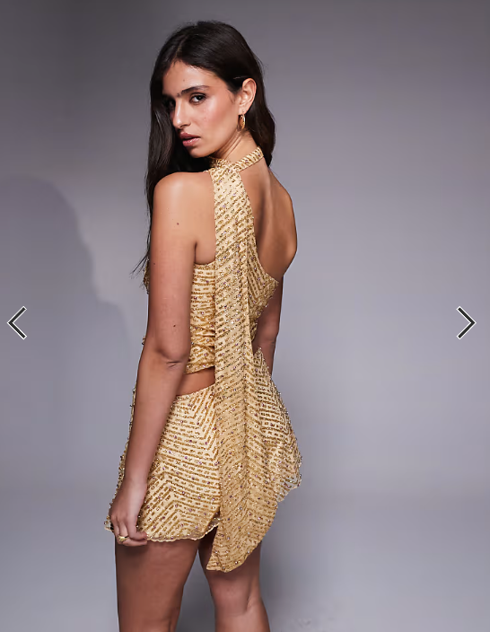 Oh Polly glitter embellished one shoulder scarf neck top in gold - part of a set