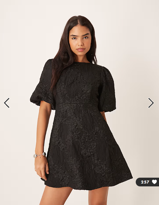 JDY mini dress with puff sleeves and bow back in black jacquard