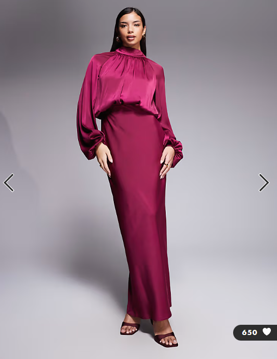 ASOS DESIGN textured blouson maxi dress with high neck and tie back in raspberry