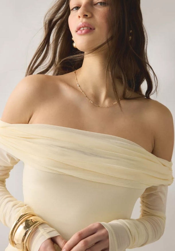 Bardot - Bardot Selina Tie-Front Mesh Off-The-Shoulder Maxi Dress