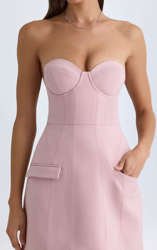OhPolly-Strapless Structured Tulip Mini Dress in Pink Mauve