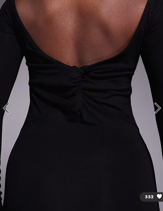 ASOS DESIGN long sleeve knotted back square neck maxi dress in black
