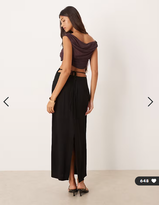 ASOS DESIGN tailored midi pencil skirt with tie back detail in black