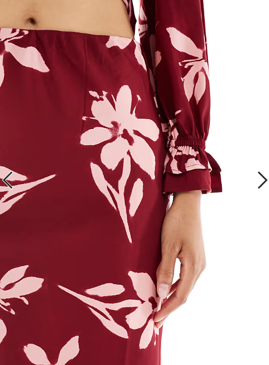 Wednesday's Girl floral print bias cut midaxi skirt in burgundy