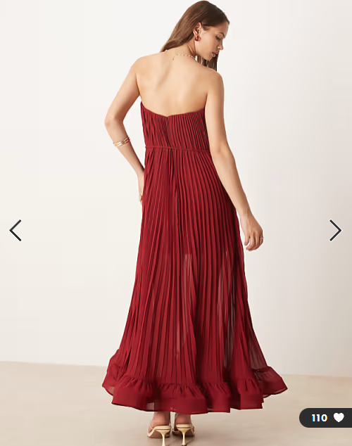 Forever New bandeau pleated midaxi dress in muted red