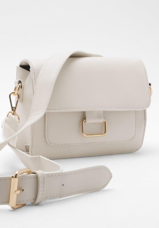 Boohoo Gold Buckle Detail Cross Body Bag - cream