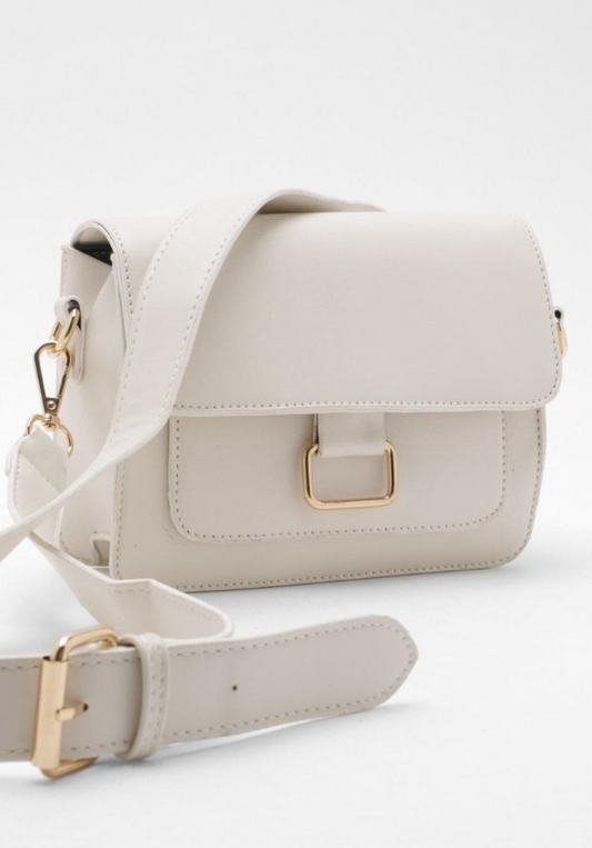 Boohoo Gold Buckle Detail Cross Body Bag - cream