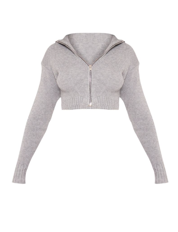 Plt - Petite Ash Grey Knitted Zip Up Cardigan