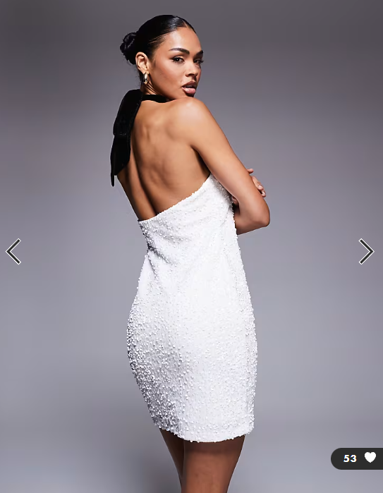 Threadbare sequin mini dress with high neck velvet tie detail in white