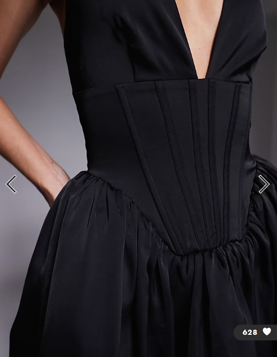 Aria Cove satin plunge halterneck corset detail skater mini dress in black
