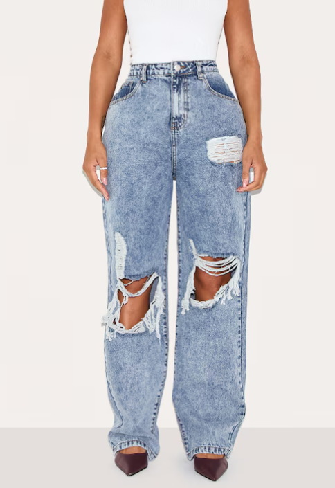 Shape Vintage Wash Extreme Rip Wide Leg Jeans
