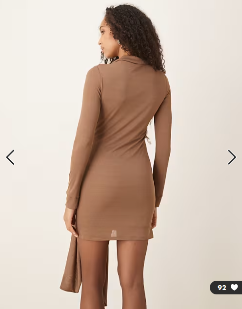 ASOS DESIGN textured mesh mini shirt dress with wrap tie waist in mocha