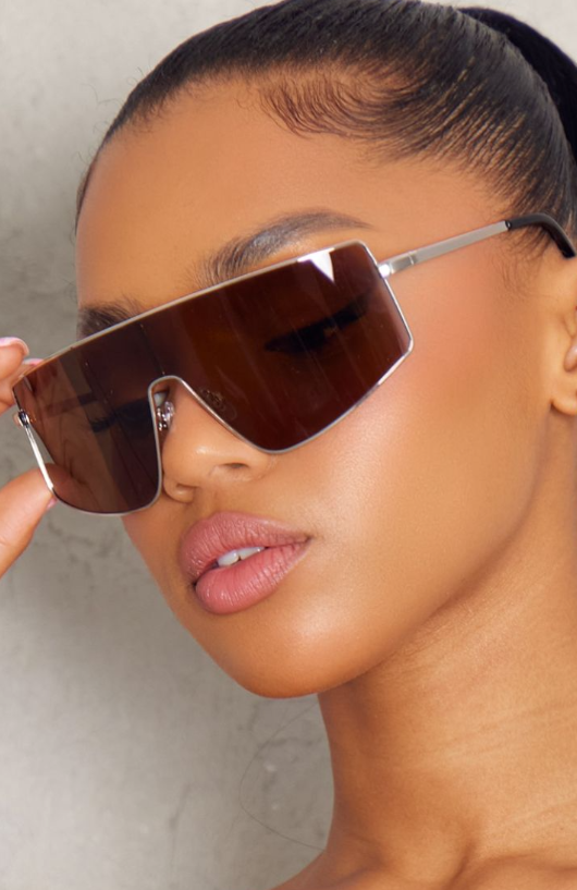 Silver Lens Oversized Brown Lens Visor Sunglasses