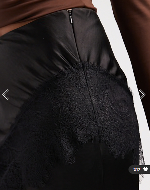 ASOS DESIGN tailored wide leg satin trousers with lace trim skirt overlay in black