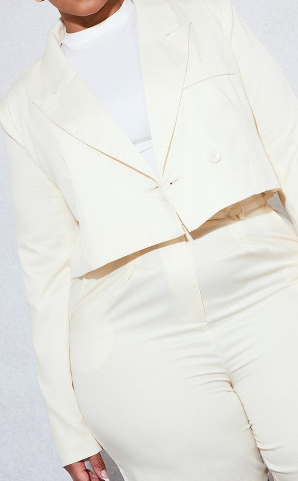 Plus Cream Linen Look Crop Blazer