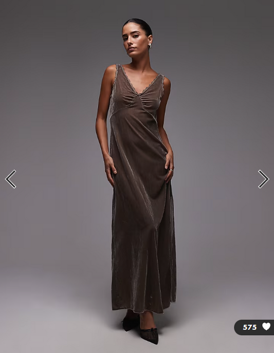 & Other Stories velvet maxi slip dress in mole
