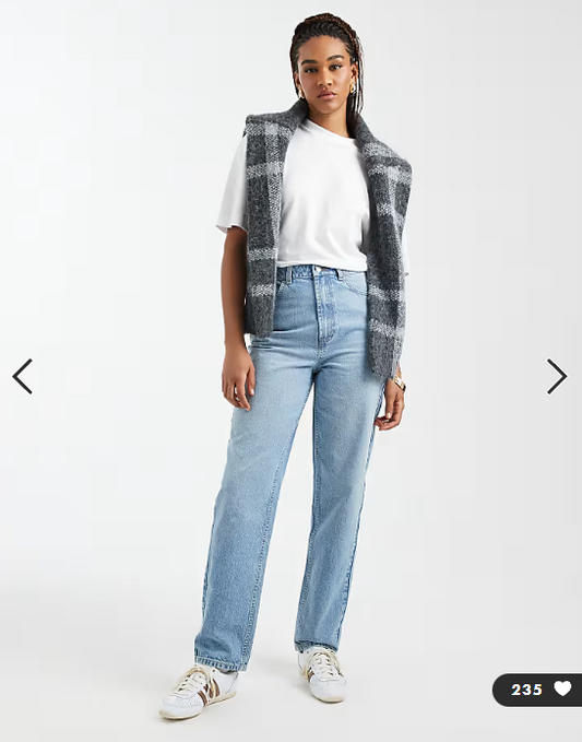 ASOS DESIGN Tall high rise relaxed mom jeans in mid blue