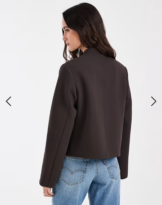 ASOS DESIGN boxy chuck on mandarin collar blazer in brown