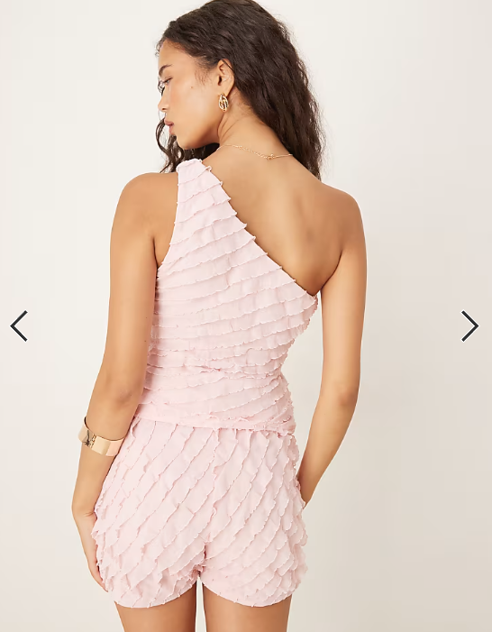 ASOS DESIGN mix & match ruffle one shoulder top in baby pink