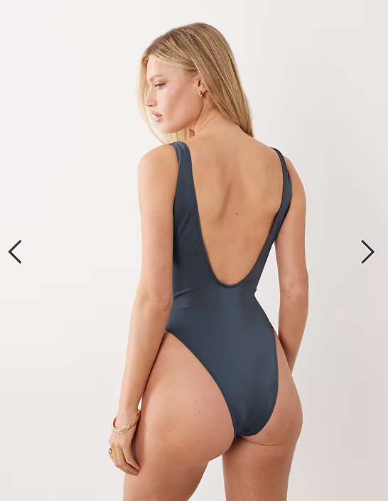 ASOS DESIGN Maya Bora Bora tie front low back swimsuit in charcoal