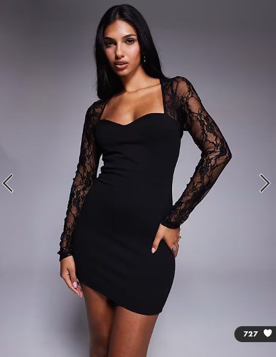 ASOS DESIGN mini dress with cutaway lace long sleeves in black