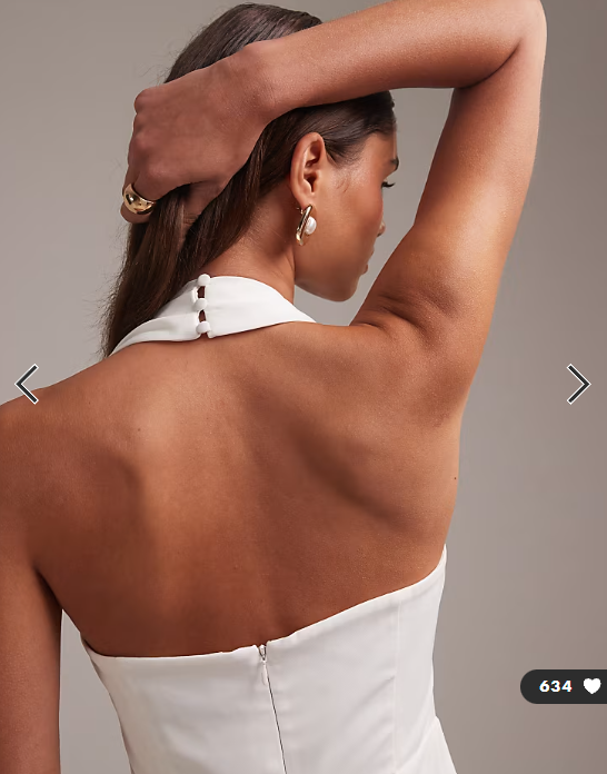 ASOS DESIGN crepe pencil bandeau midi dress with wide halter strap in white