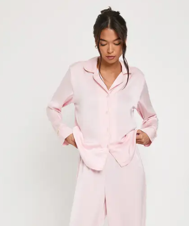 boohoo Satin Piping Detail Long Sleeve Shirt