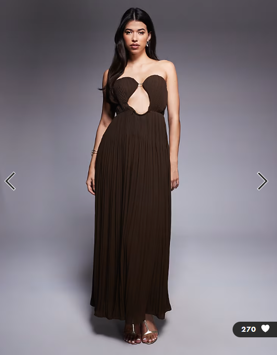 ASOS DESIGN wired bandeau cutout elevated maxi dress with full skirt in chocolate