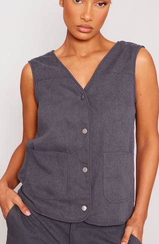 Charcoal Tailored Cord Oversized Waistcoat