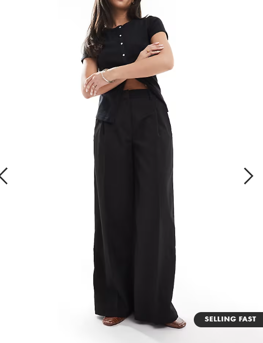 Monki high waist wide leg trousers with front pleat in black