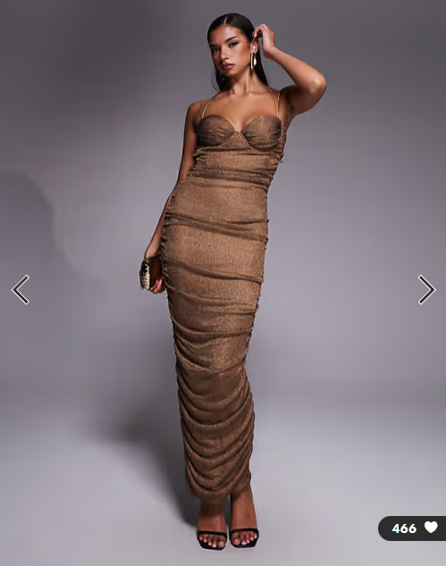 JLUXLABEL metallic bustier gold strap open tie back maxi dress in bronze